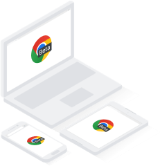 不同设备上显示的 Chrome Beta 版徽标。