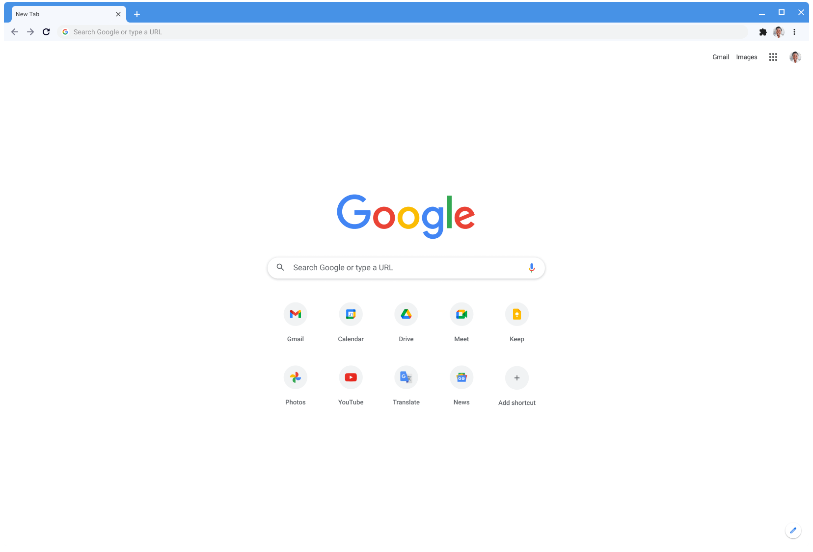 Jendela browser Chrome menampilkan Google.com menggunakan tema Classic.