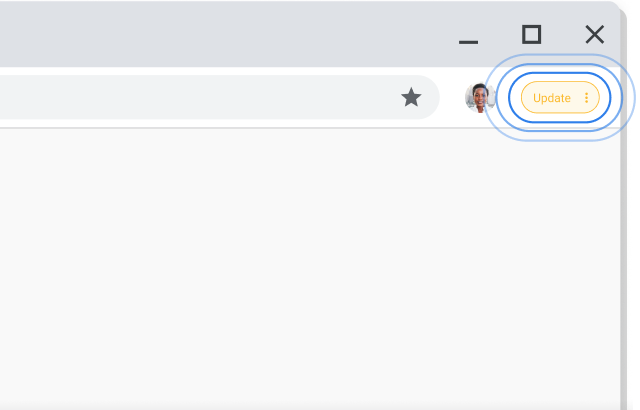 Chrome 瀏覽器視窗的右上角突顯了「更新」提示。
