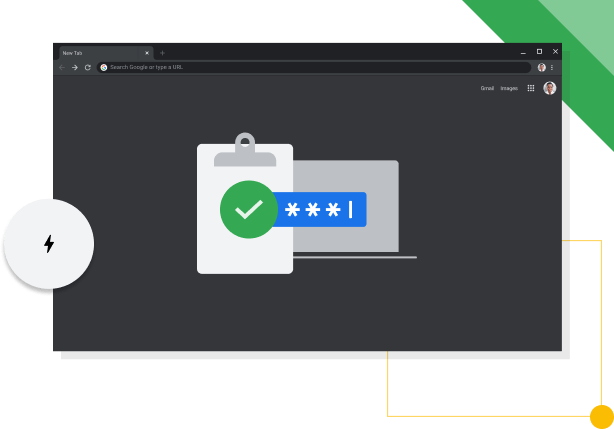 採用深色模式的 Chrome 瀏覽器視窗顯示「Google 有助提高工作效率」的圖示。
