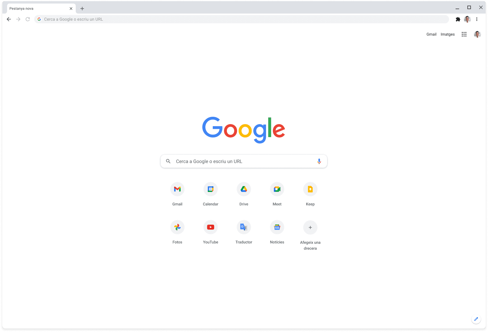 Finestra del navegador Chrome que mostra Google.com.