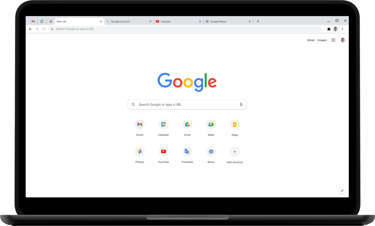 Pixelbook Go laptop with screen displaying Google.com.