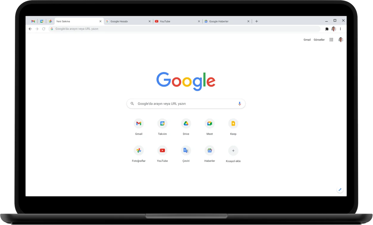 Pixelbook Go dizüstü bilgisayar ekranının sol üst köşesinde Google.com gösteriliyor.