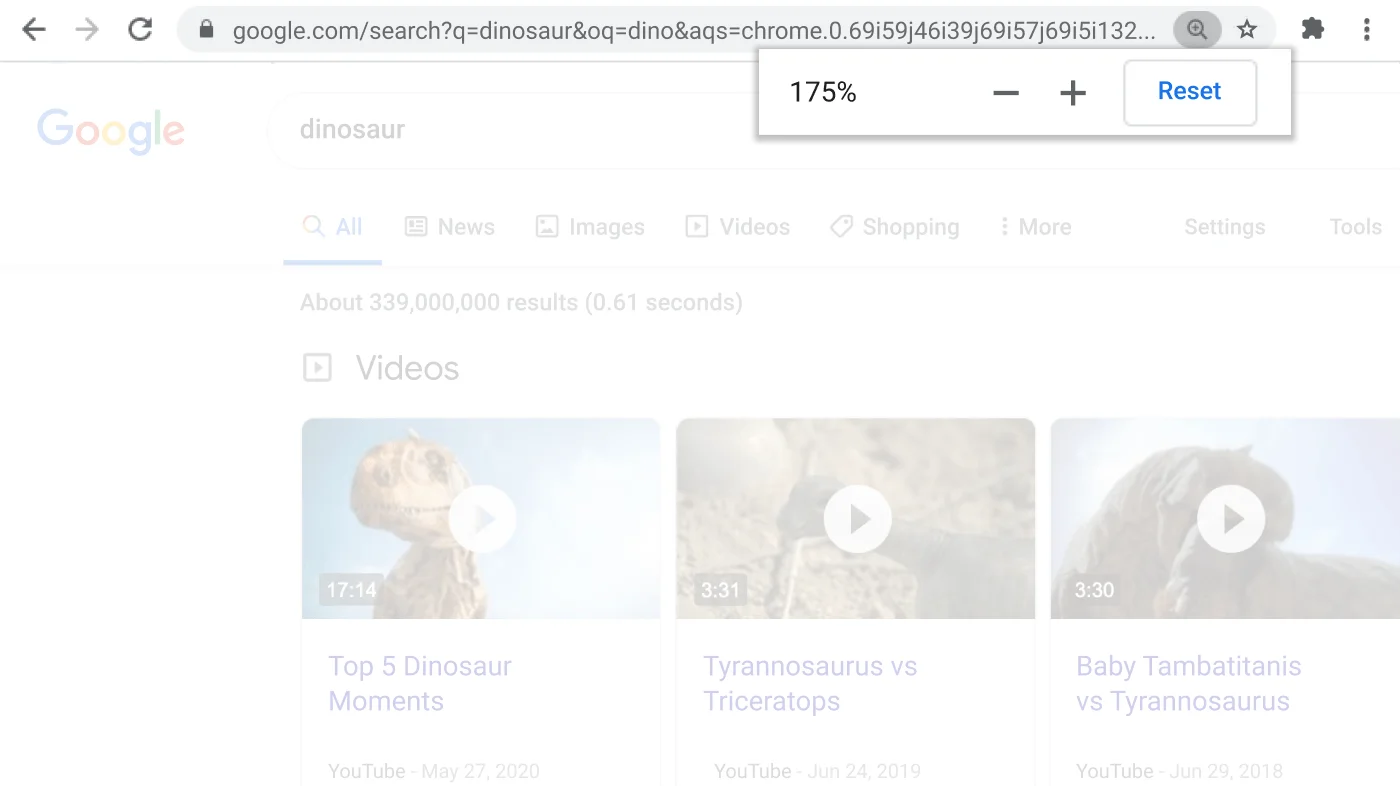 Chrome Browser window open to a web page with the Zoom function active.