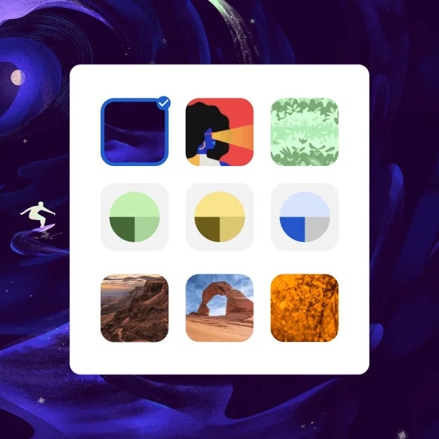 Icons display nine different themes. If the user clicks the theme the background image will change.